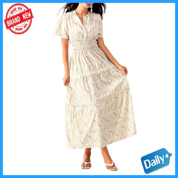 Dresses & Skirts - Short Sleeve V-Neck Maxi Dress with Smocked Waist and Pockets